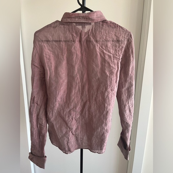 Lafayette New York 148 Silk Blend Button Down Shirt Mauve Purple Sheer Sz 10 - Picture 6 of 8